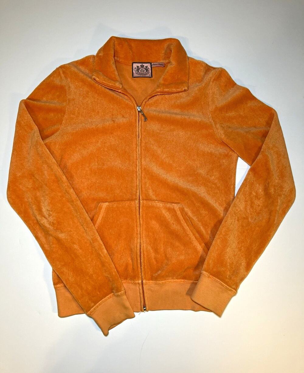 Vintage Y2K Juicy Couture Orange Velour Full Zip Hoodie Long Sleeve Women’s S